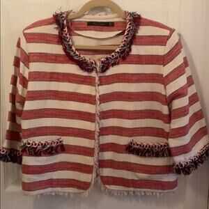 W Les Femmes Women’s M striped fringe cropped patriotic jacket